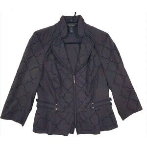 WHITE HOUSE/BLACK MARKET Size 4 Black Peplum Hem Eyelet Blazer Zip Front